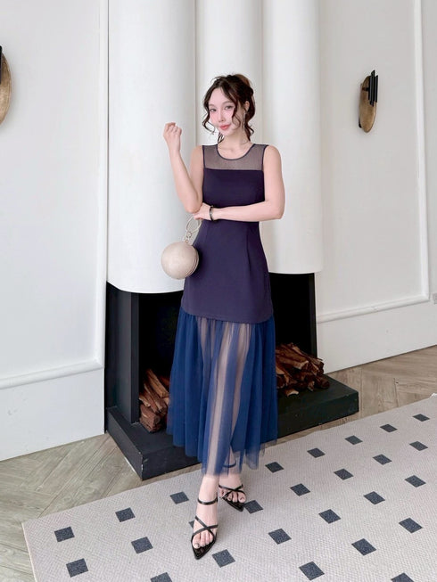 Round Neck Sleeveless Tulle Hem Dress